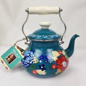 The Pioneer Woman Dazzling Dahlias Enamel Steel Teal 1.9 Quart Tea Kettle NWTs